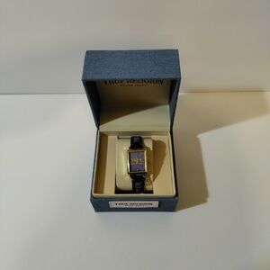 TRUE RELIGION Women's Gold Tone Navy Denim Strap watch w/Lock Charm New in Box